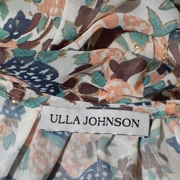 ULLA JOHNSON  Gardenia Delphine Floral Tiered Ruffled Dress Side Zipper Size 2 - Picture 12 of 14